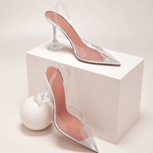 AMINA MUADDI Holli clear Slipper PVC Pointed Toe Slingback Heel Pumps 38 EUC